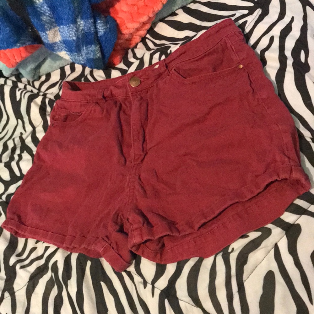 Red high waisted shorts